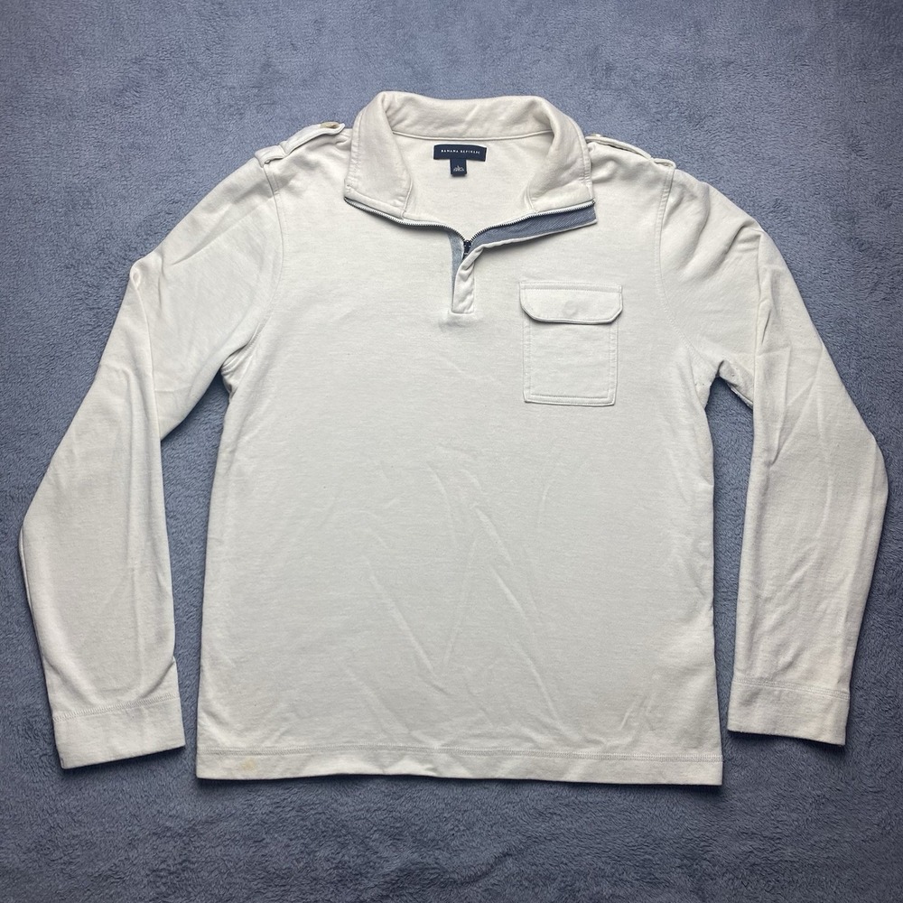 Banana Republic Mens Quarter‎ Zip Long Sleeve Pullover Shirt Cream Size Large